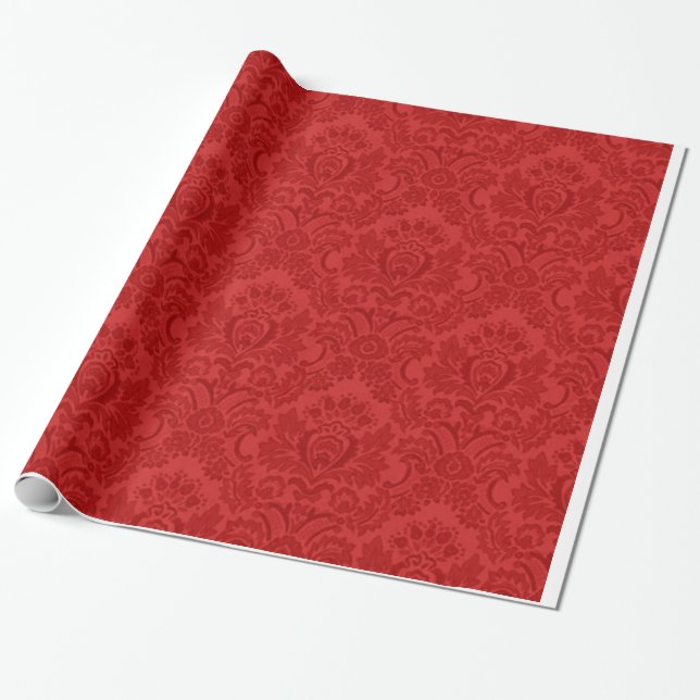 Red Damask Pattern Wrapping Paper (Unrolled)