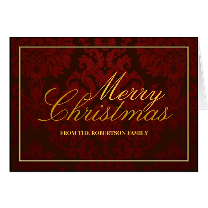 Red Damask Personalized Christmas Card