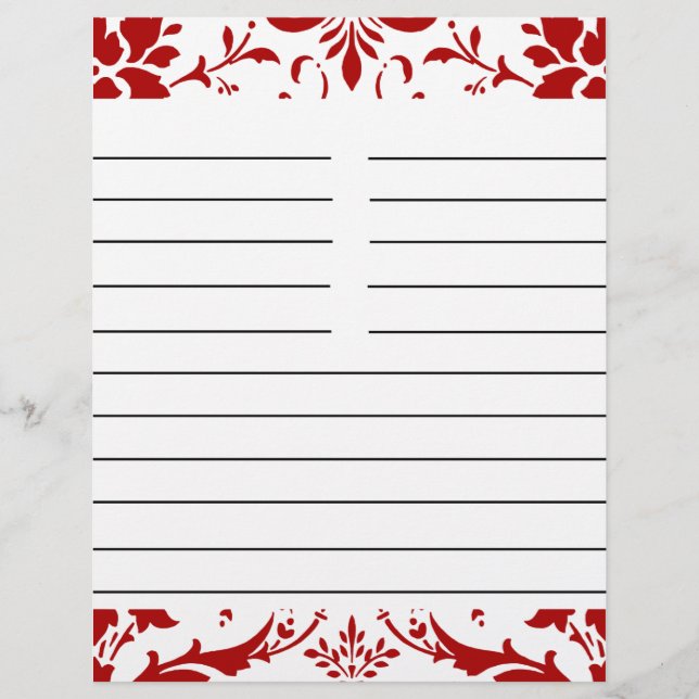 Red Damask Personalized Matching Recipe Paper (Front)