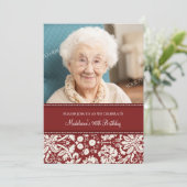Red Damask Photo 90th Birthday Party Invitations (Standing Front)