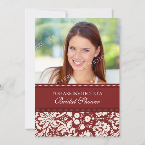 Red Damask Photo Bridal Shower Invitation Card