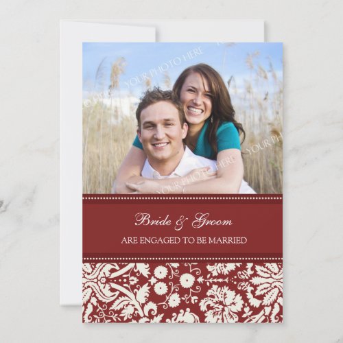 Red Damask Photo Engagement Party Invitations