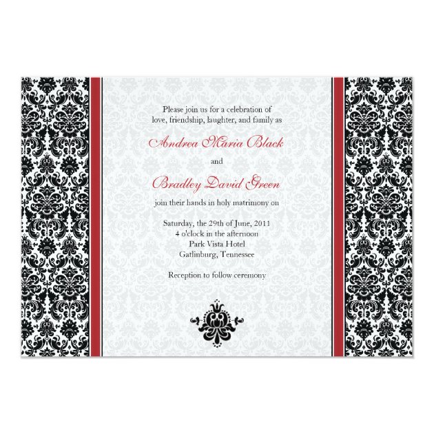 Red Damask Photo Wedding Invitation