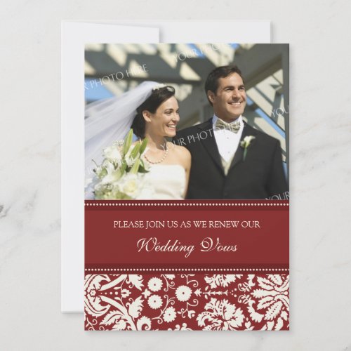 Red Damask Photo Wedding Vow Renewal Invitations