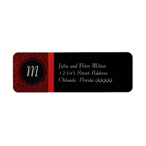 Red Damask  Red Bow Monogram_Return Address Label