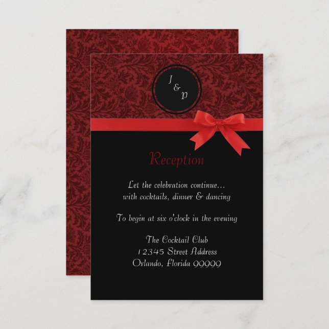 Red Damask & Red Bow - Reception Invitation (Front/Back)
