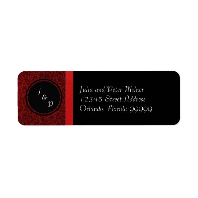 Red Damask & Red Bow - Return Address Label (Front)
