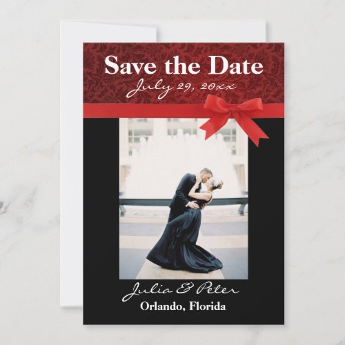 Red Damask  Red Bow _ Save the Date