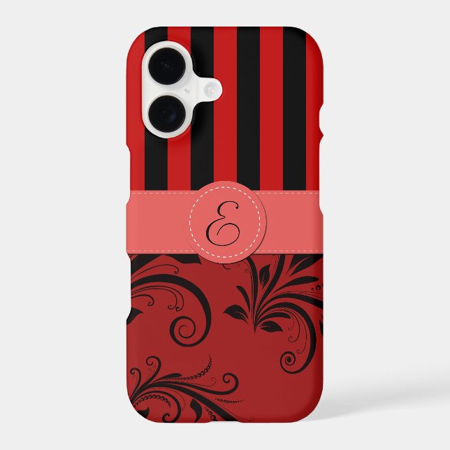 Red Damask, Red Stripes, Striped, Monogram Iphone Case (Back)