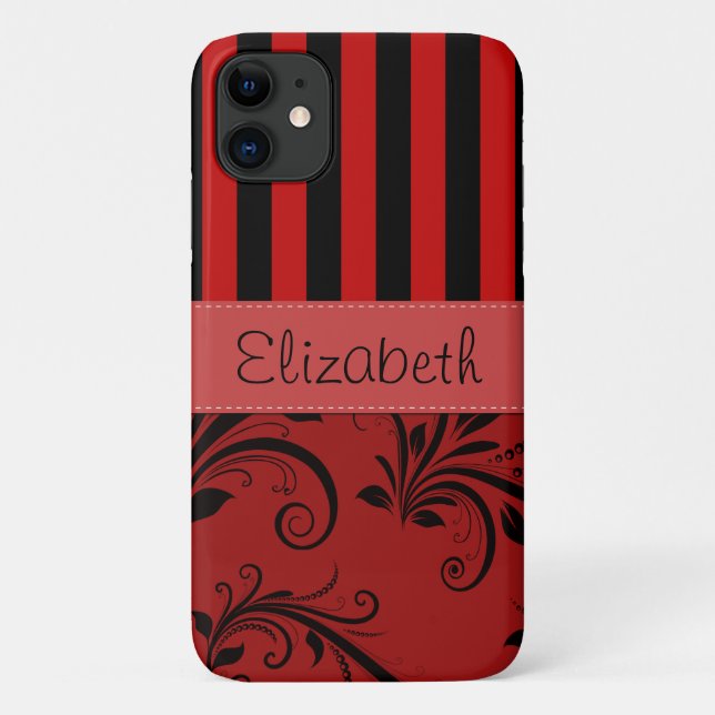 Red Damask, Red Stripes, Striped, Your Name Case-Mate iPhone Case (Back)