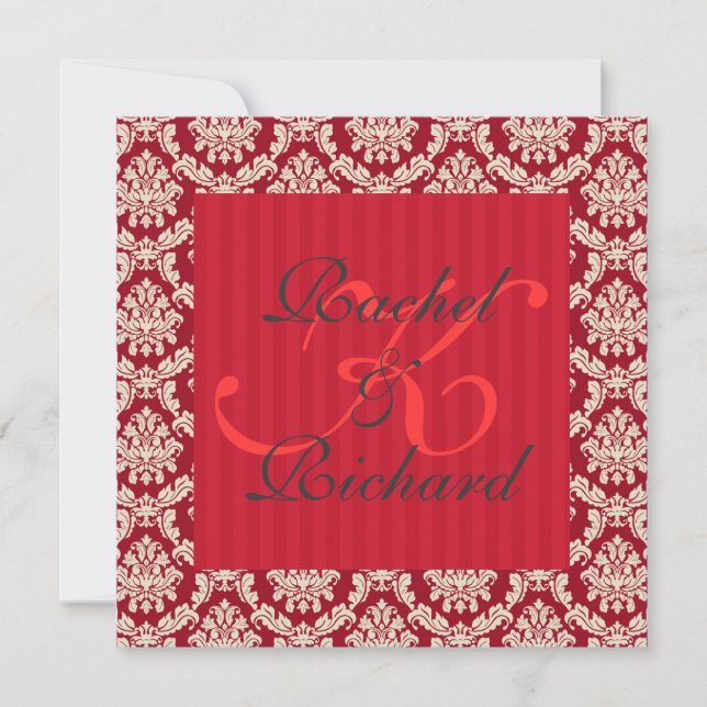 Red Damask Renewal of Vows Anniversary Invitation (Front)