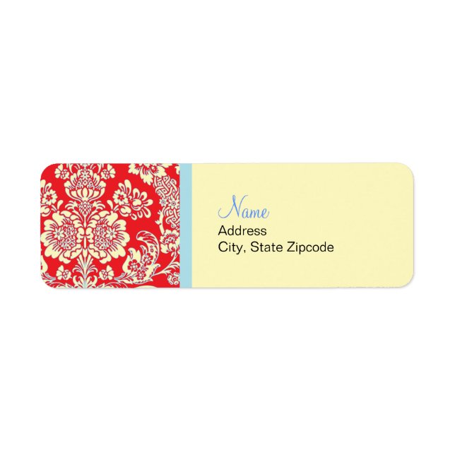 Red Damask Return Address Label (Front)