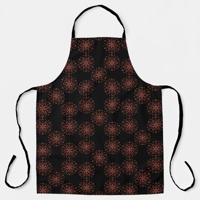 Red Damask Ribbon Reflective Symmetry Pattern Apron (Front)