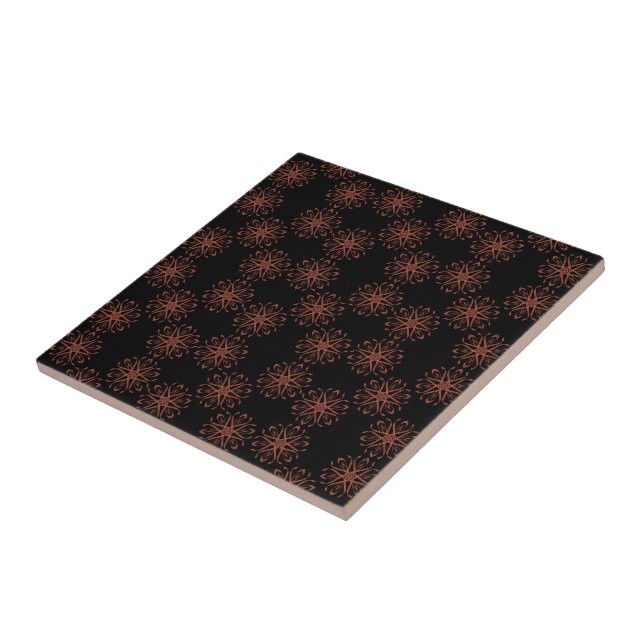 Red Damask Ribbon Reflective Symmetry Pattern Ceramic Tile (Side)