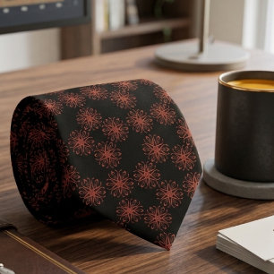 Red Damask Ribbon Reflective Symmetry Pattern Neck Tie
