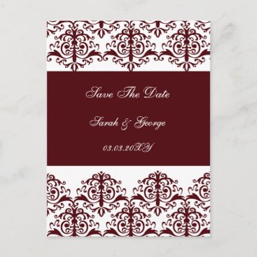red damask Save the date Announcement Postcard