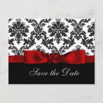 red damask  Save the Date Announcement Postcard