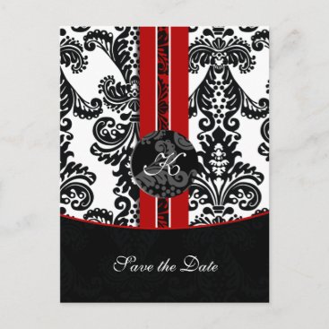 red damask Save the Date Announcement Postcard