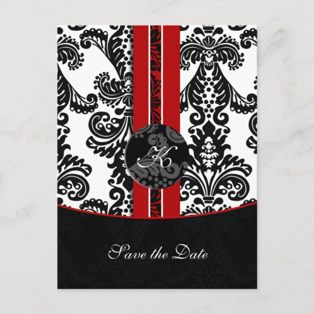 red damask Save the Date Announcement Postcard (Front)