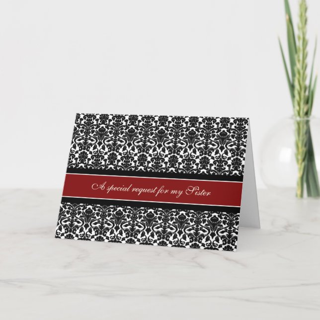 Red Damask Sister Matron of Honor Invitation (Front)