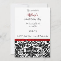 red damask Sweet Sixteen party Invitation