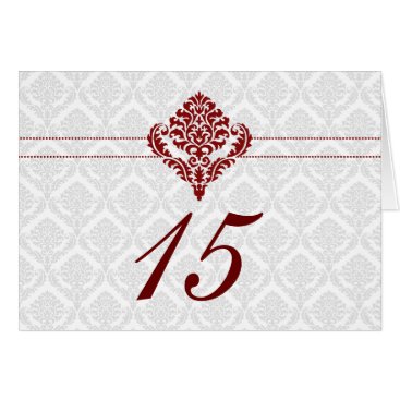 red damask table seating card