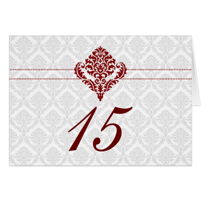 red damask table seating card (Front Horizontal)