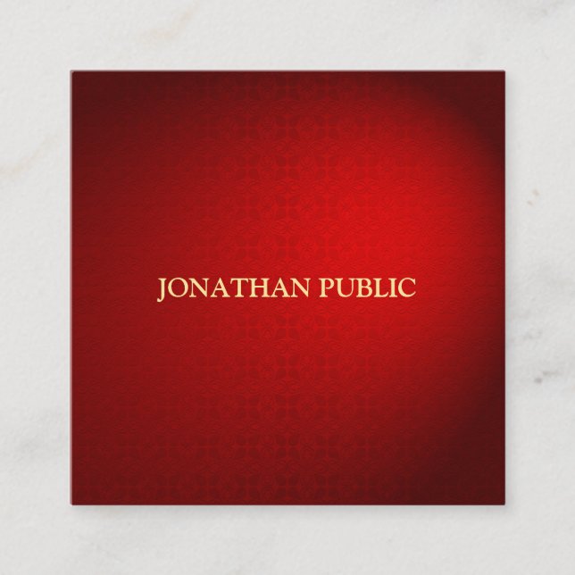 Red Damask Template Luxury Elegant Professional Square Business Card (Front)