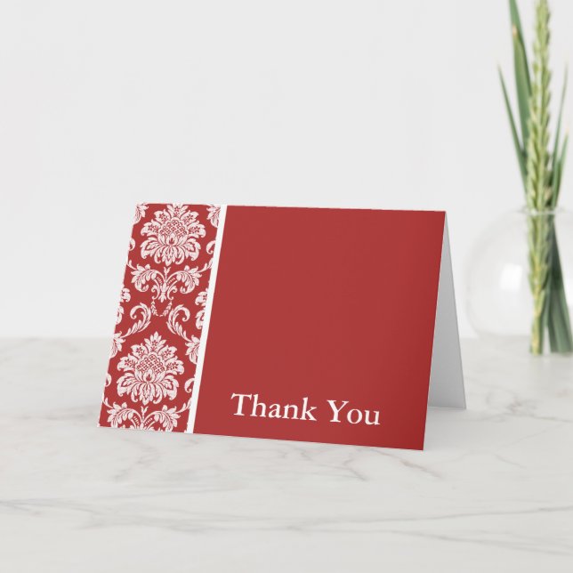 Red Damask Thank You Card (Front)