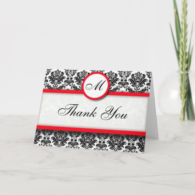 Red Damask Thank You Cards (Front)
