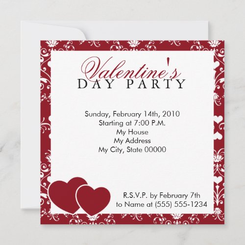 Red Damask Valentines Day Invitation