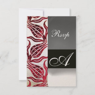 RED DAMASK VELVET TULIPS MONOGRAM Burgundy Gold RSVP Card