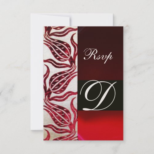 RED DAMASK VELVET TULIPS MONOGRAM Burgundy Gold RSVP Card