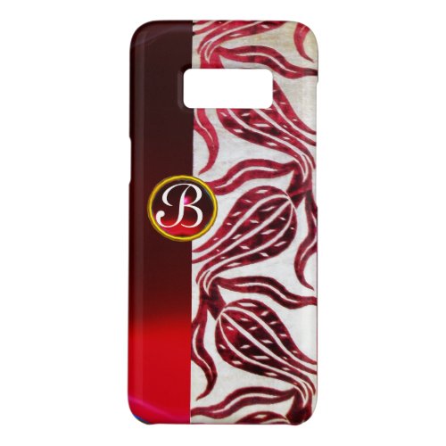 RED DAMASK VELVET TULIPS MONOGRAM Burgundy White Case_Mate Samsung Galaxy S8 Case