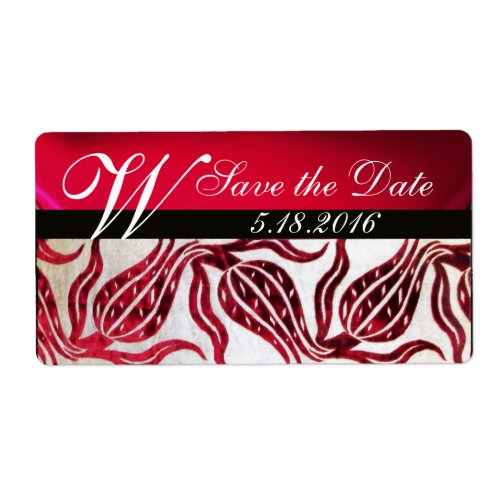 RED DAMASK VELVET TULIPS MONOGRAM Burgundy White Label