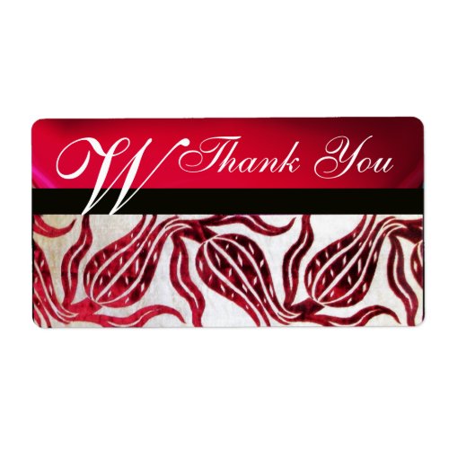 RED DAMASK VELVET TULIPS MONOGRAM Burgundy White Label