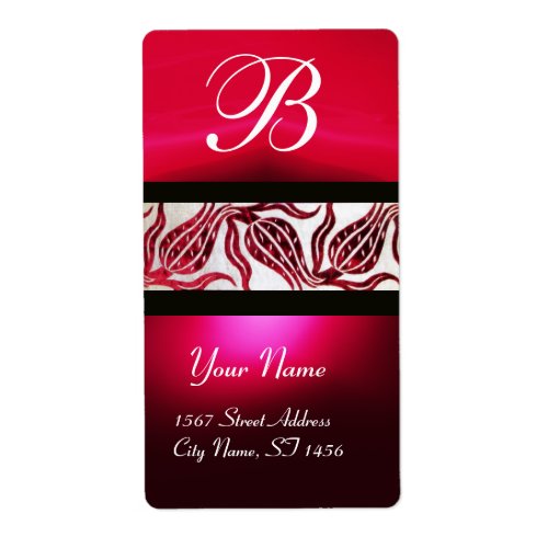 RED DAMASK VELVET TULIPS MONOGRAM Burgundy White Label