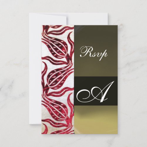 RED DAMASK VELVET TULIPS MONOGRAM Burgundy White RSVP Card