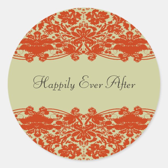 Red Damask Wedding Classic Round Sticker (Front)