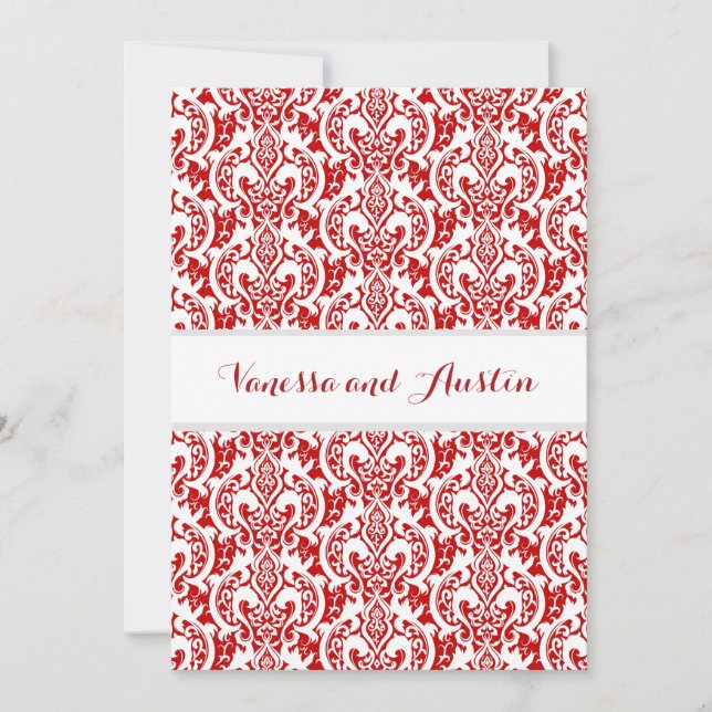 Red Damask Wedding Custom Background A25 Invitation (Front)