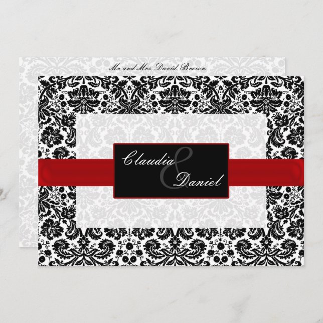 red damask wedding invitation (Front/Back)