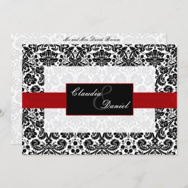 red damask wedding invitation
