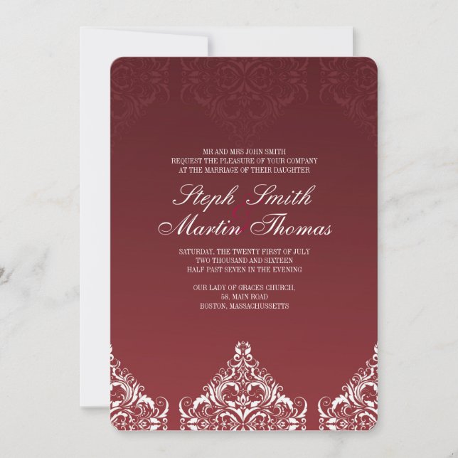 Red Damask Wedding Invitation (Front)