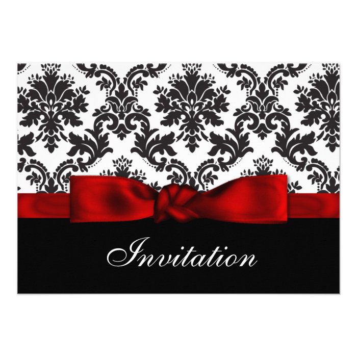 Red damask  wedding invitation