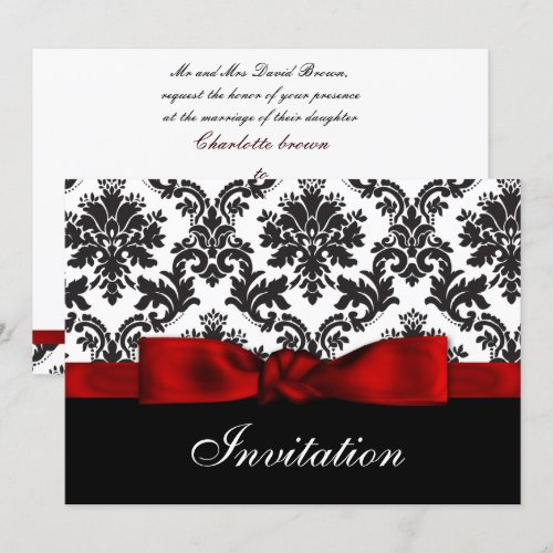 Red damask  wedding invitation