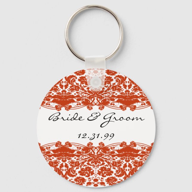 Red Damask Wedding Keychain (Front)