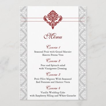 red damask wedding menu