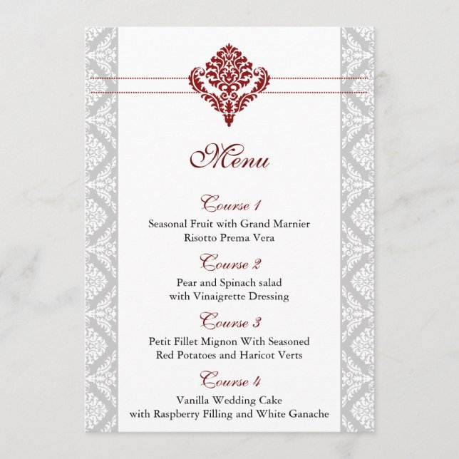 red damask wedding menu (Front)