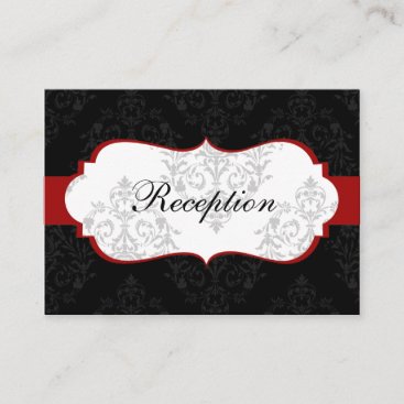 red  damask wedding Reception Cards