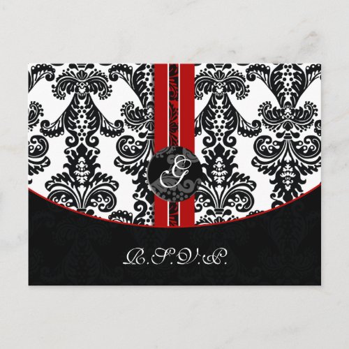 red damask  Wedding rsvp card